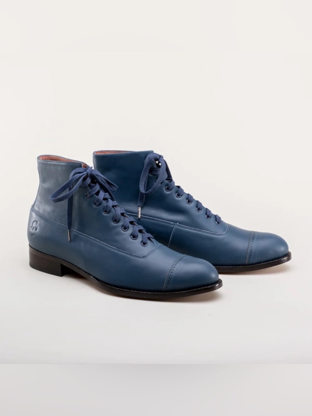 Women’s Navy Blue Leather Lace-Up Ankle Boots